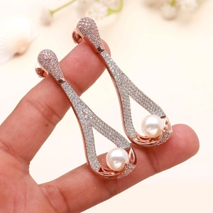 <b>Top</b> Trendy Product Round CZ Earrings 22K <b>Rose</b> Gold Plated Brass Wedding Earrings Cubic Zirconia Jewelry for Women - Product Image 3
