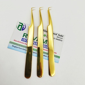 แหนบต่อขนตาเคลือบทอง 24k ทำจากสแตนเลสสตีล ปลายแหลมจับแน่น งอ 90 องศา - Product Image 2