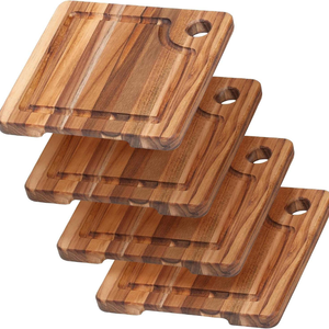 เขียงไม้สักทรงสี่เหลี่ยมแบบหนาพิเศษ |   แผ่นไม้ขอบเรียบแบบกลับด้านได้ พร้อมร่องน้ำหยดและรูมุมสำหรับอาหารในครัว - Product Image 1