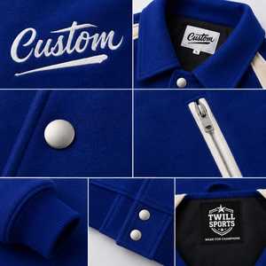 Veste universitaire personnalisée pour homme, bleu et blanc, brodée, boutonnée sur le devant, coupe classique, col rabattu, idéale pour l'hiver - Product Image 5