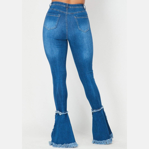 Women Custom Made OEM Women Flared <b>Jeans</b> Pants Winter Denim Pocket Button Breathable Pant Women's Slim <b>Jeans</b> with Custom logo - Product Image 4