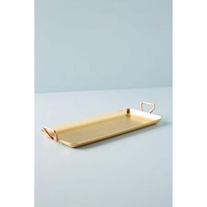 <b>Gold</b> Metal Serving Tray with Handles Polished Finish <b>Rectangular</b> Design Decorative Trays Wedding Decor Luxury Tray For Snacks - Product Image 1