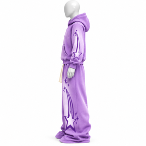 Ensemble survêtement décontracté 2026 personnalisé avec impression par transfert thermique, sweat à capuche vintage délavé à l'acide grande taille et pantalon de jogging évasé, en tissu 100% coton - Product Image 3