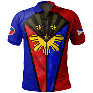 Polo à manches courtes pour homme avec motif du drapeau des Philippines, motif géométrique, polyester respirant, coupe décontractée - Product Image 2
