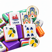 Jeu de Mahjong en Acrylique aux Motifs Citron et Palmier avec 160 Tuiles Décoratives pour Collections de Jeux et Vente au Détail
