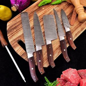 Handmade High Carbon Steel Blade 5-Piece Ambidextrous Kitchen Chef Knife Set Sharp Edge for Outdoor Cooking Padded <b>Leather</b> <b>Pouch</b> - Product Image 5