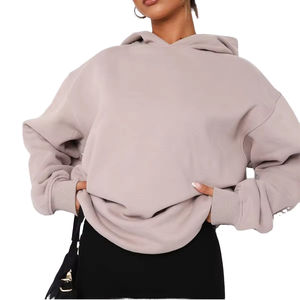 Sweat à capuche oversize personnalisé pour femme, en polaire gris clair avec manches bordeaux, décontracté et confortable, style streetwear, 100 % coton - Product Image 2