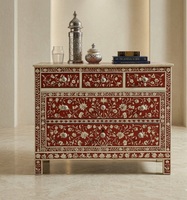 Buffet de rangement avec tiroirs et incrustations en os, détails en agate, armoire en bois bordeaux pour salon
