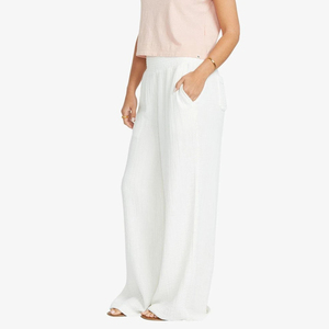 Women White Wide Leg <b>Pants</b> High Waist Elastic Loose Fit Solid Linen Cotton Casual <b>Summer</b> Full Length Breathable Flat - Product Image 5