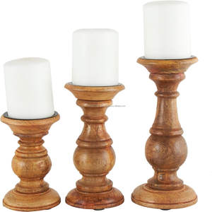 Export Selling Hand Polished Wooden <b>Taper</b> <b>Candle</b> Holder Classic Themed <b>Candle</b> Holder Set of 3 for Sale - Product Image 1