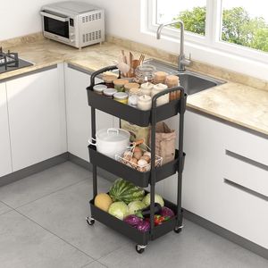 Carrello Portaoggetti a 3 Ripiani in Plastica con Maniglia, Trolley Multifunzionale per Ufficio, Casa, Cucina e Soggiorno - Product Image 3