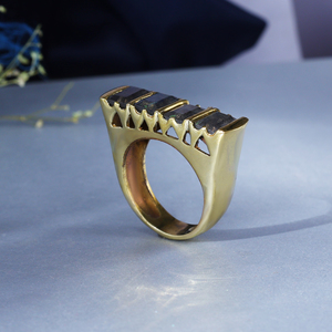 Vintage Baguette Labradorite Eternity Band | 18K <b>Gold</b> Plated Brass Wedding <b>Ring</b> - Product Image 3
