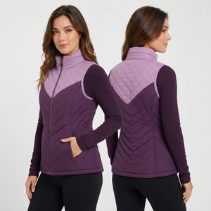 Women's Knitted Padded <b>Puffer</b> Vest Stand Collar Zip <b>Crop</b> Sleeveless <b>Jacket</b> Waterproof Windproof Eco-Friendly Spring <b>Puffer</b> Vest - Product Image 4