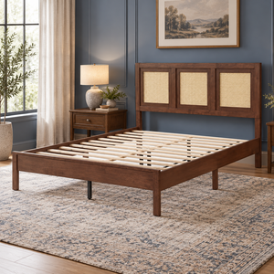 Cadre de lit en MDF marron K2626 avec 12 lattes de support, plateforme de lit pour projets hôteliers, commande de meubles sur mesure, vente en gros de meubles - Product Image 1