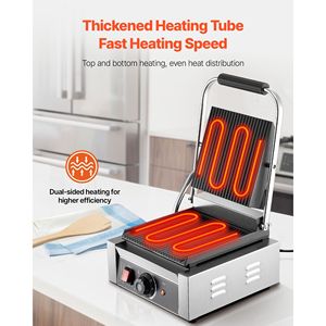 Piastra Elettrica Commerciale per Panini da 1800W in Acciaio Inox, Macchina per Sandwich da Interno con Controllo della Temperatura, Spina USA - Product Image 2