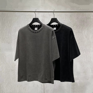 Camiseta Oversize para Hombre con Lavado Mineral y Pedrería, Cuello Redondo, Estilo Vintage con Lavado Ácido, Ajuste Regular, Streetwear, OEM Personalizable - Product Image 1