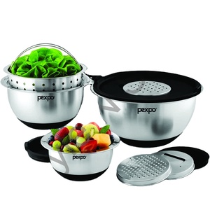 Ensemble de bols supérieurs en acier inoxydable ensemble de 4 pièces avec couvercle de couleur arrière passoire plus grande 1 pièces couvercle noir - Product Image 1