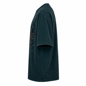 Men’s Oversized Y2K Graphic Tee, Deep Teal Heavyweight Cotton Gothic <b>Flame</b> Streetwear T-<b>Shirt</b> Puff Print with Foil Detail - Product Image 5