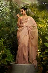 Ensemble de sari traditionnel pour femmes MEETALI CREATION en coton rose à séchage rapide, brodé de fleurs, longueur au sol, robe de fête de mariage - Product Image 3