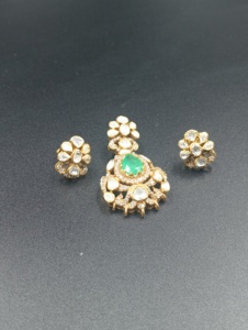 Gold Plated Silver Ethnic <b>Statement</b> <b>Necklace</b> & Earrings Set for Women's Engagement Jewelry - Product Image 2