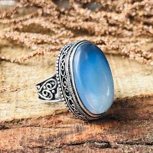 Anillo llamativo con piedra preciosa ovalada de piedra lunar Silvereye para mujer, diseño vintage minimalista bohemio de latón con acabado plateado oxidado, tercero - Product Image 2