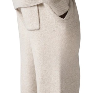 Pantalon de jogging en maille beige décontracté, taille élastique, vêtement de détente, pantalon en maille douce, coupe décontractée pour hommes, femmes, style unisexe - Product Image 6