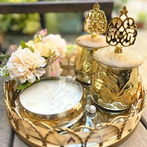 Luxury Decorative Serving Tray Set with Gold Finish <b>Candle</b> Holders Glass Jar Containers and Floral Accent for Home Decor Gifting - Product Image 6