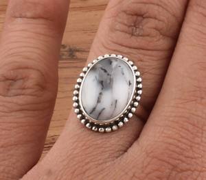 Bague de mariage unique en opale dendritique naturelle, argent sterling 925, pierre de paysage pittoresque, classique, statement, faite à la main pour femme - Product Image 4