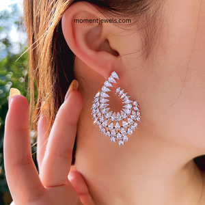 White CZ Dangle <b>Earrings</b> Marquise Zircon <b>Drop</b> <b>Earrings</b> Rhodium Plated Brass Statement Jewelry for Party Wedding - Product Image 4