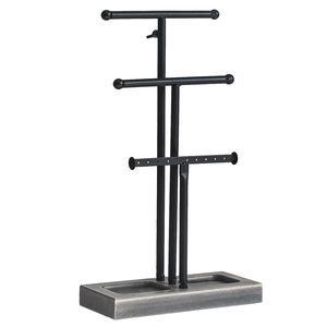 Portagioie a 3 livelli in ferro e legno di alta qualità, nero e grigio, per anelli e collane - Product Image 5