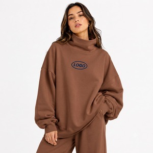Sweat-shirt à col montant pour femme, personnalisé avec logo, en polyester/coton, coupe ample, pour l'hiver, vêtement décontracté - Product Image 1