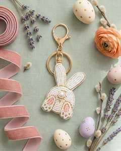 Porte-clés mousqueton en alliage de zinc brodé de perles florales pour sacs à main, sacs à dos, clés – Accessoire décoratif fait main pour offrir - Product Image 1
