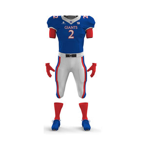 Ensemble d'uniformes de football américain personnalisés, bleu, blanc, rouge, short, maillot, pantalon, sublimation, tenue d'équipe, respirant, kit de jeu pour adultes, 100% - Product Image 1