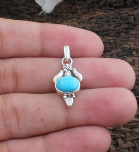 Pendentif en turquoise naturelle plaqué platine vintage en gros, bijoux en argent sterling 925, fabricant, prix de gros, directement de l'usine - Product Image 2