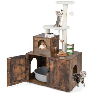 Arbre à chat brun rustique avec enclos pour litière et condo pour chat Premium pour le plaisir et le confort des félins - Product Image 3