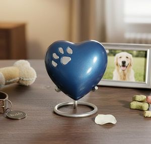 Heart-Shaped Pet Urn for <b>Dogs</b> Blue Polyresin Modern Design Durable Cremation Keepsake Memorial - Product Image 6