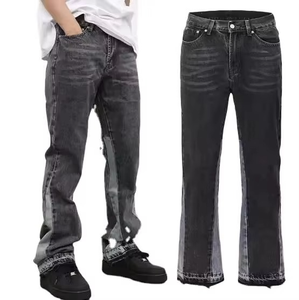 Jeans de Algodón para Hombre de Alta Calidad 2026, Pantalones Vaqueros Casuales Negros y Grises con Parches, Lavado Vintage, Corte Personalizado - Product Image 1