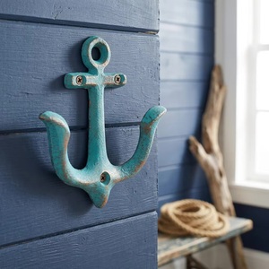 Crochet mural ancre bleu aqua en métal style vintage, crochet simple pour usage décoratif - Product Image 1