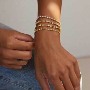 Floating Diamond Station Paperclip Link 6.5 Inch Dainty Minimalist Layering Chain <b>Bracelet</b> Manufacturer 14k 18k <b>Solid</b> Real Gold - Product Image 2