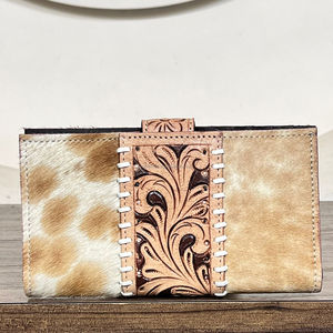 Custom Factory Price Wholesale Vintage Style Cowhide <b>Leather</b> Clutches New Hand <b>Tooled</b> <b>Leather</b> Floral Ladies Long Wallet Purse - Product Image 5