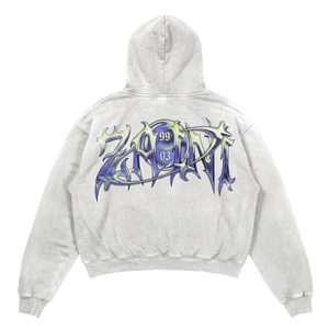 Sweat à capuche oversize pour homme en molleton de coton et polyester 400 GSM, blanc, écologique, personnalisable avec impression DTF et broderie de logo - Product Image 2