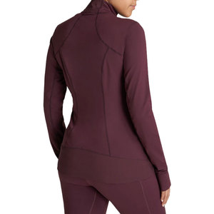 <b>Women's</b> Long Sleeve Zip Up Yoga Jacket Stand Collar Sweat Wicking Active Wear <b>Burgundy</b> - Product Image 2