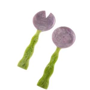 Beige Marbled Resin Salad Spoon and Fork Set Handmade <b>Acrylic</b> Utensils Elegant Cutlery Modern Tableware Dining Serving Wedding - Product Image 5