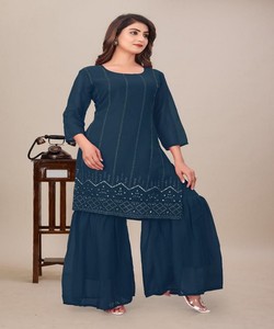 NOUVELLE ARRIVÉE : Ensemble Sharara en Georgette avec Broderies et Dupatta – Tenue de Cérémonie – Prix de Gros – Vêtement Ethnique en Coton Teel Tissé - Product Image 5