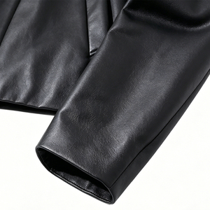 Men's Black PU Leather Moto <b>Jacket</b> Turn-down Collar Zipper Closure Slim Fit <b>Short</b> Length Autumn Wear Regular <b>Sleeve</b> - Product Image 3