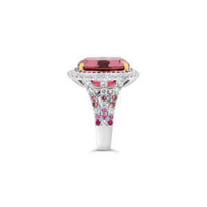 Anillo de Compromiso y Boda Solitario de Oro Sólido de 18k con Diamante Natural Real, Turmalina Rosa, Zafiro y Rubí, Semi-Montura - Product Image 4
