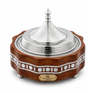 Casserole isotherme à double paroi en bois et acier inoxydable, finition noyer, style arabe, pour service de plats chauds, fournisseur de casseroles - Product Image 2