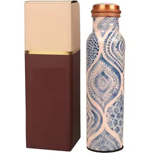 Bohemian Pattern Metal Water Bottle with Copper Lid Portable Travel Drinkware Ayurveda Health Benefit - Product Image 1