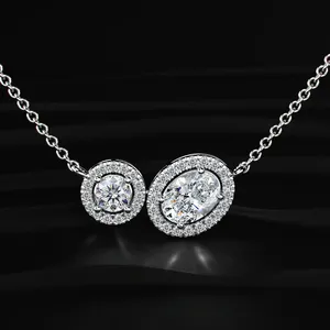 Collier en diamant rond et ovale, best-seller, collier avec petits diamants, pendentif en diamant véritable, collier solitaire en diamant, or blanc. - Product Image 4
