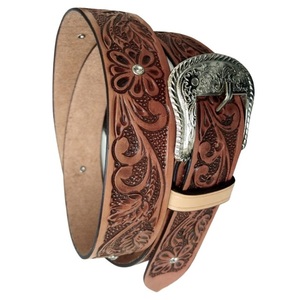 Nuevo cinturón de cuero con grabado floral, unisex, estilo western, con tallado y pintura a mano, cinturón con hebilla de vaquero elegante. - Product Image 1